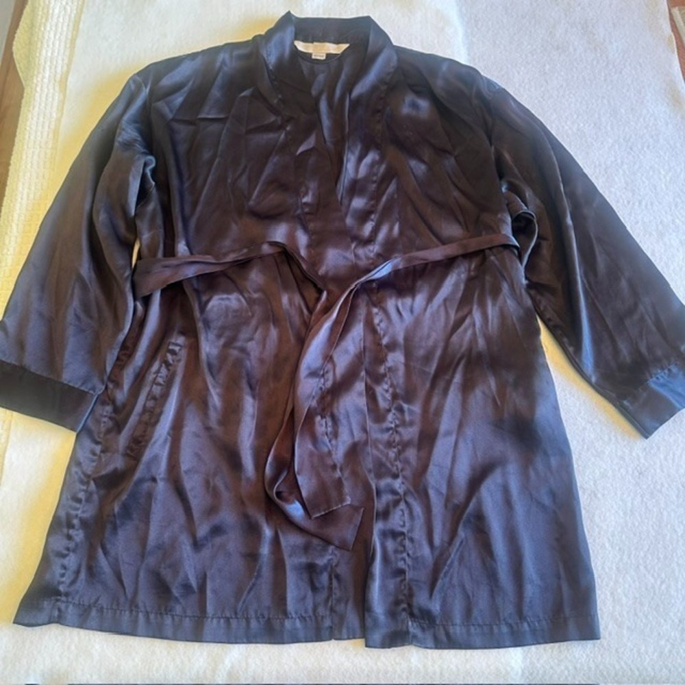 Victorias Secret Satin Kimono Robe Dark Brown One Size Belted Wrap Lounge Night